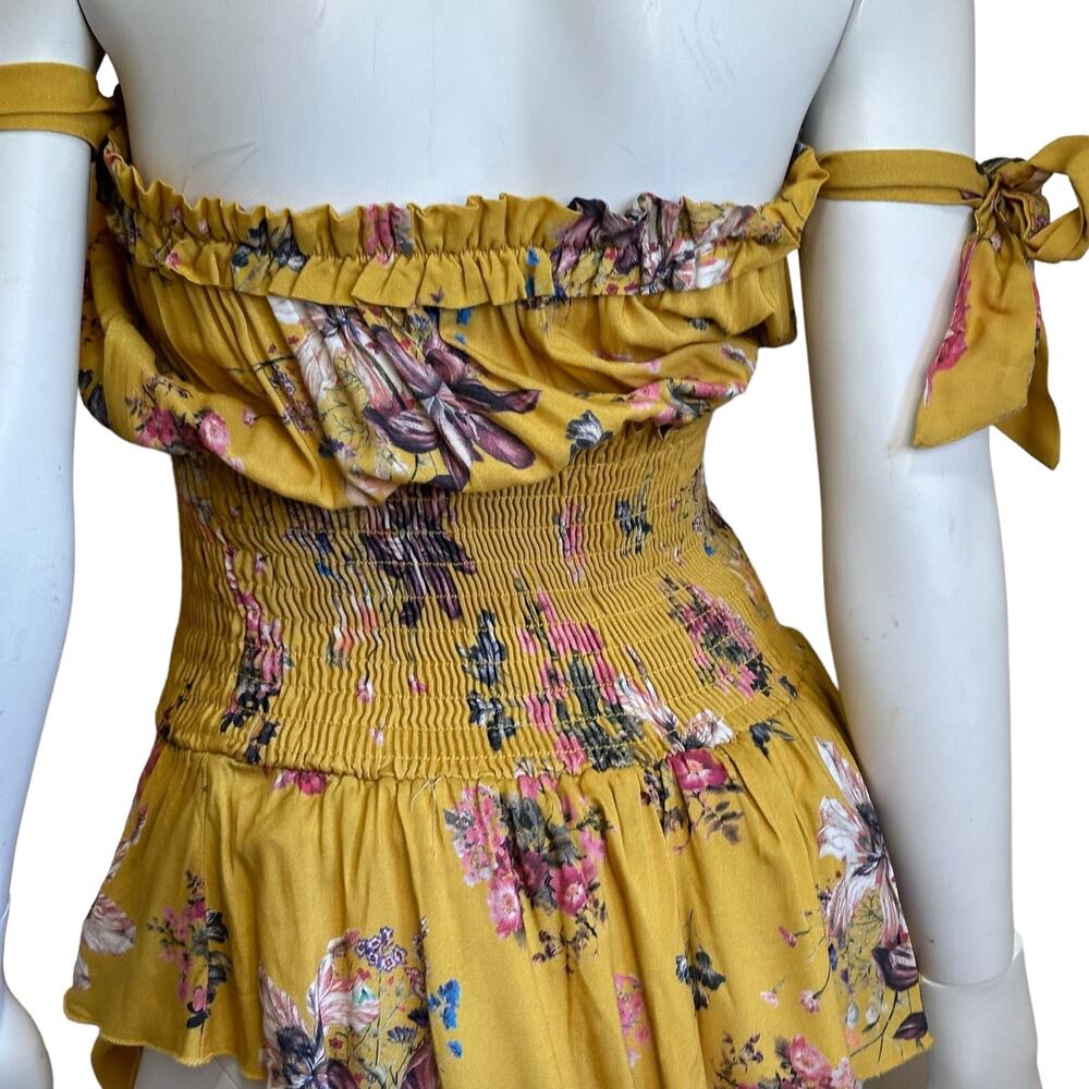 Blue Life Yellow Floral Smocked Waist Ballerina Romper sz XS NWT $180 - Picture 5 of 12